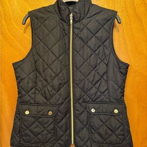 Women’s St. John's Bay Black Quilted Lightweight Vest with Gold Accents